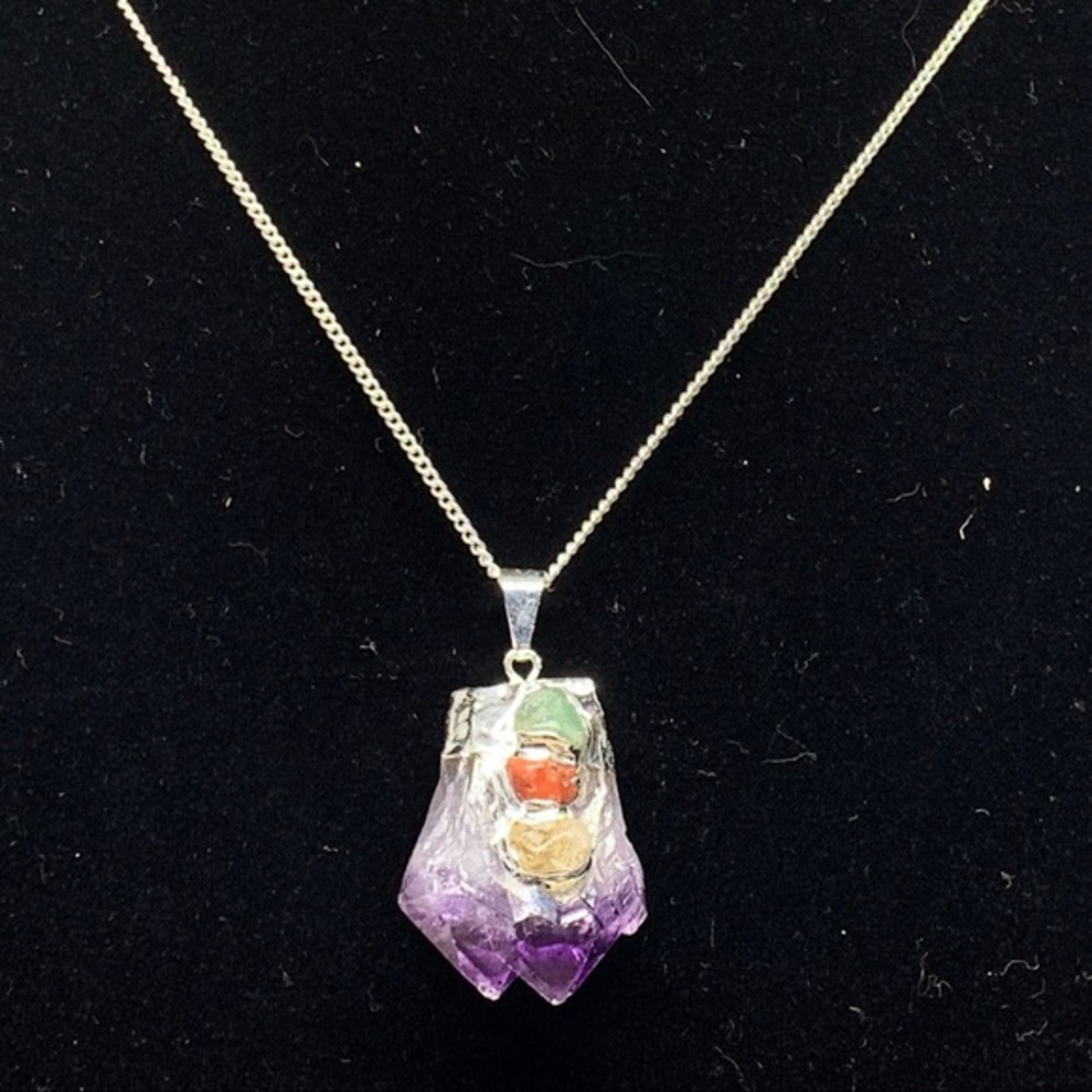 Amethyst Gemstone DOUBLE Terminated Point Necklace - Picture 2 of 8